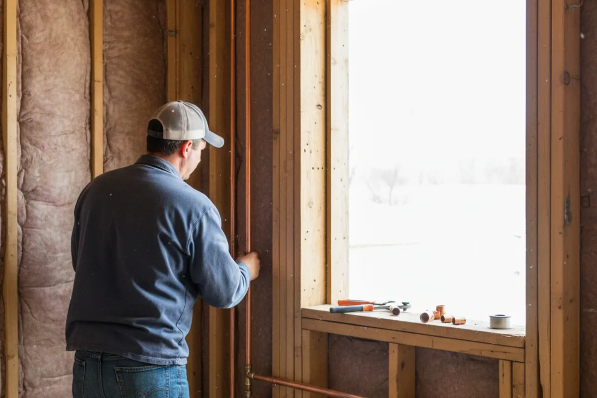 Licensed plumber running new copper supply lines in a Boons Camp home